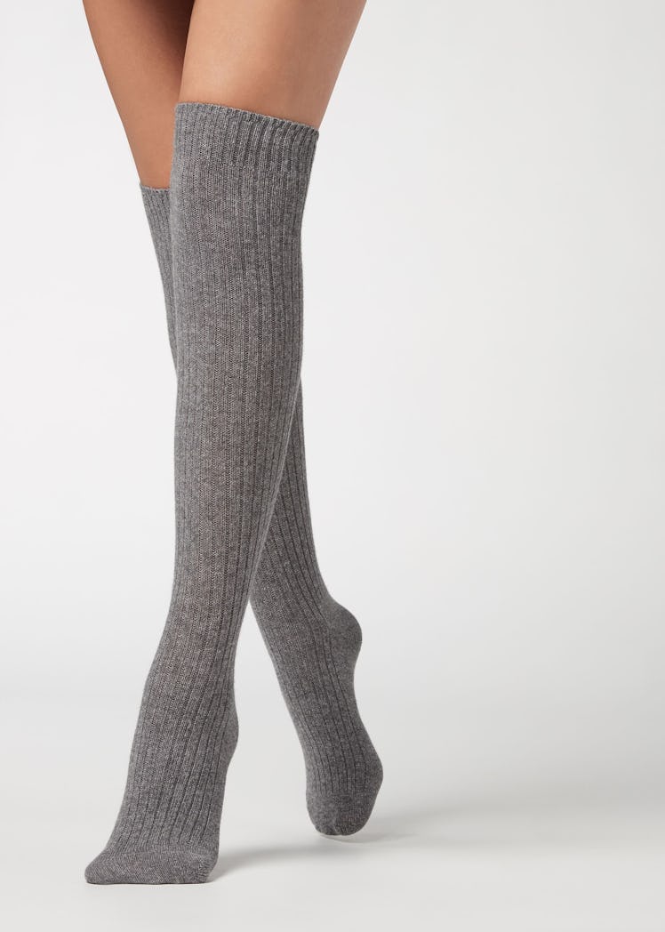 Ribbed Long Socks with Wool and Cashmere