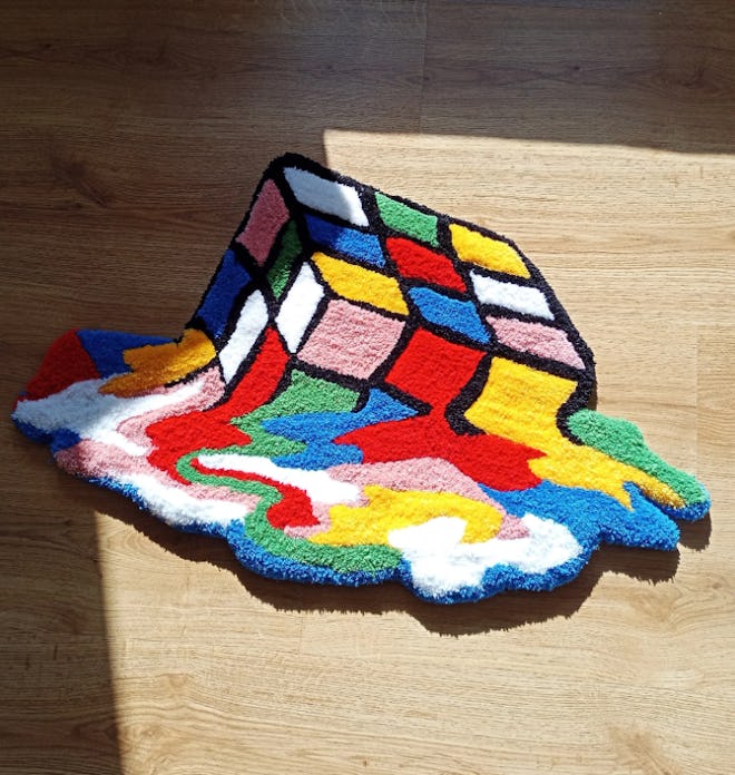 3D Feel Melting Rubiks Cube Hand Tufted Area Rug
