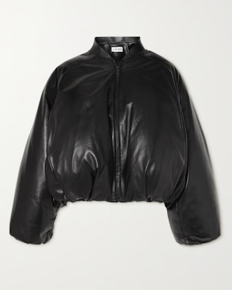 Padded Bomber Jacket in Black Nappa Leather