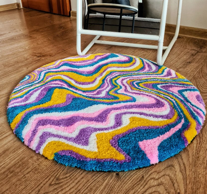 Handmade Groovy Print Tufted Rug