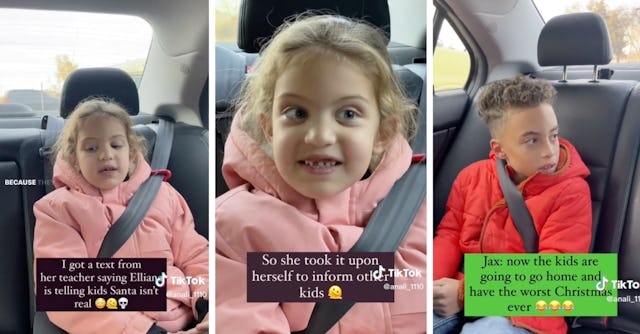 Watch this little girl explain to her mom that she told her classmate Santa wasn't real after her mo...