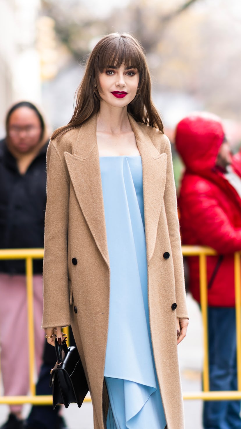 Lily Collins is seen in the Upper West Side on December 12, 2022