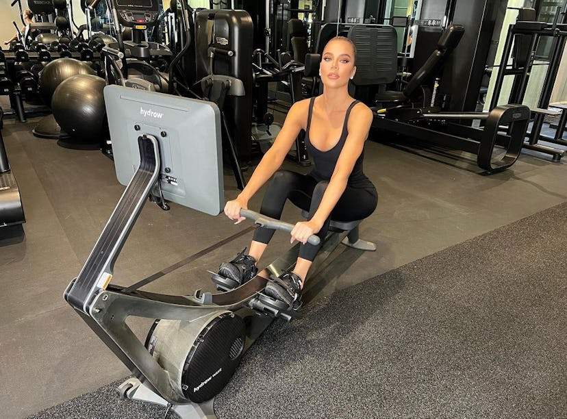 Khloé Kardashian showing her full workout routine in her home gym. 