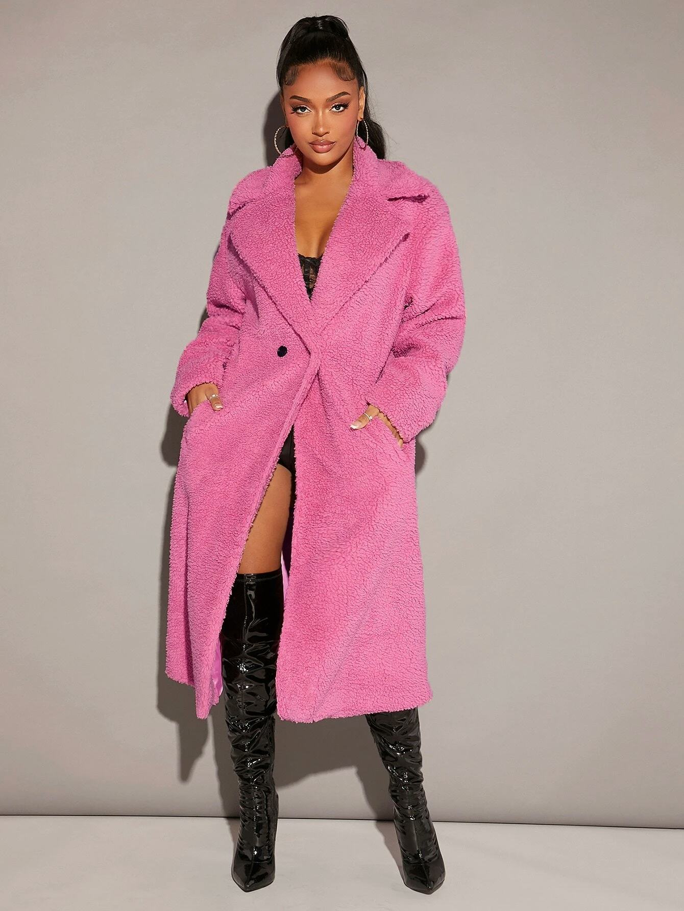 Lapel Neck Teddy Coat