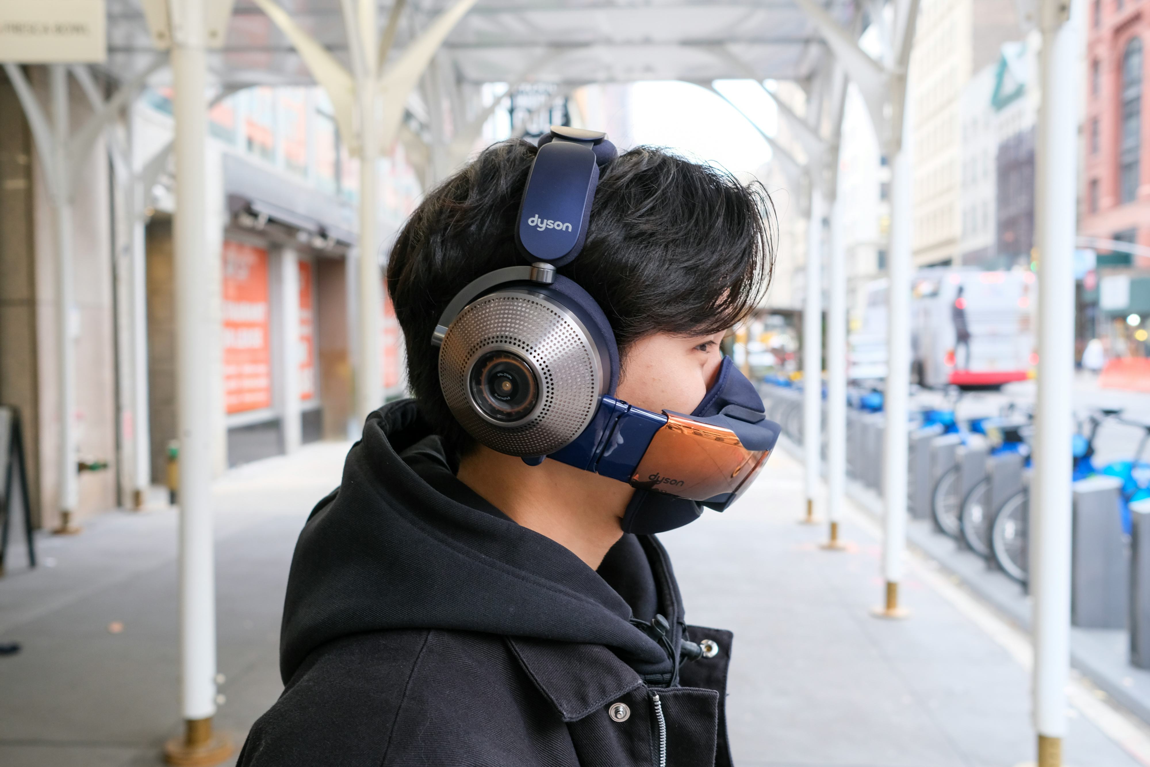 Wearing Dyson's air-purifying headphones in New York City's