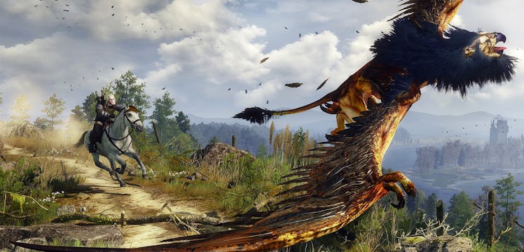 Witcher 3 Geralt chasing a griffin