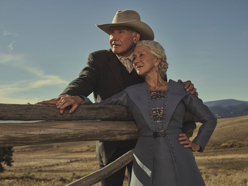 Harrison Ford as Jacob Dutton and Helen Mirren as Cara Dutton in 1923, via Paramount+'s press site