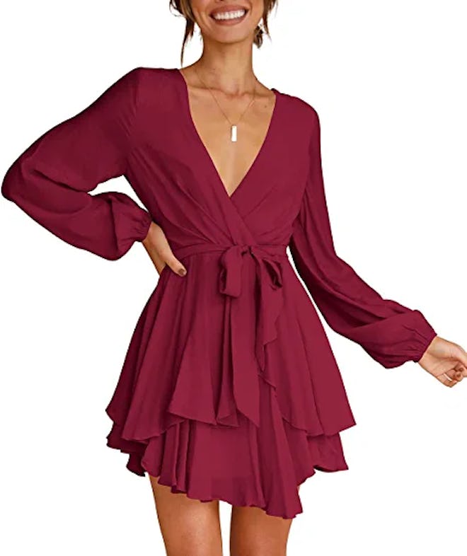 Cosonsen Deep V-Neck Dress