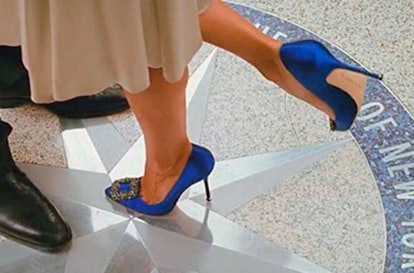 In the Sex and the City movie, Sarah Jessica Parker wears these blue stiletto shoes.