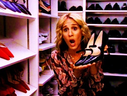 In the Vogue fashion closet, Carrie Bradshaw finds Manolo Blahnik shoes.
