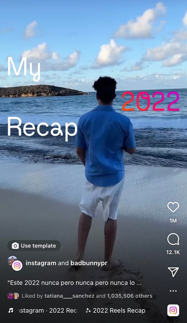 Bad Bunny shares his Instagram Recap 2022 idea on IG. 