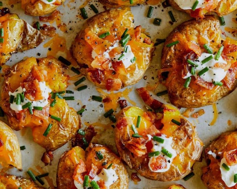 Loaded smashed potatoes, a fun and kid-friendly Christmas appetizer