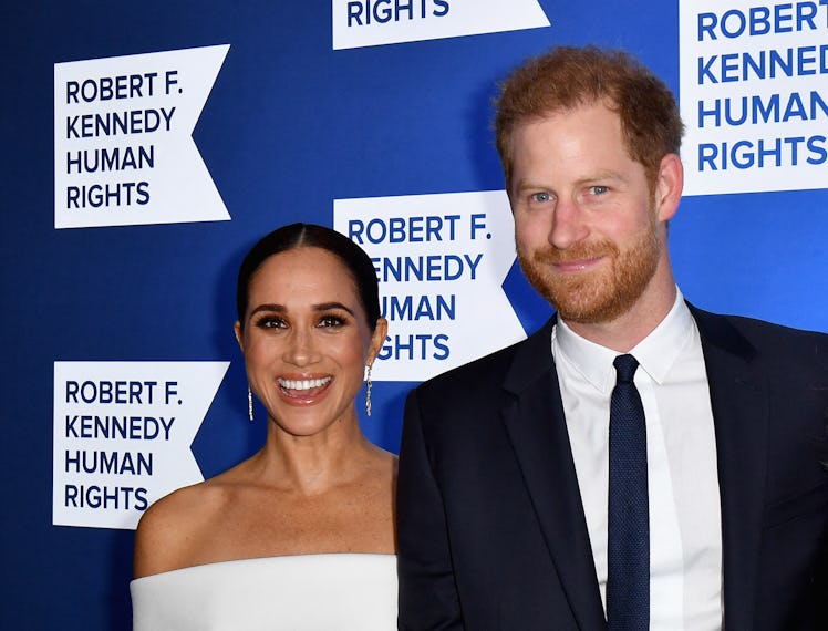Prince Harry, Duke of Sussex, and Meghan, Duchess of Sussex, arrive at the 2022 Robert F. Kennedy Hu...