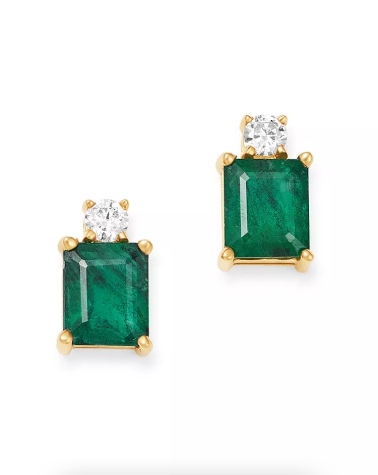 Bloomingdale's Emerald & Diamond Stud Earrings in 14K Yellow Gold - 100% Exclusive