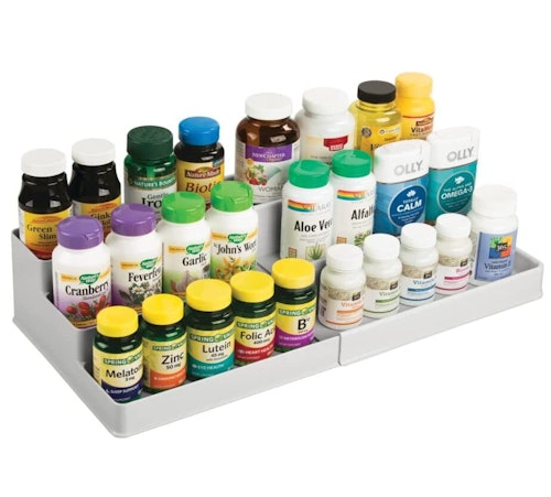 mDesign Plastic Expandable 3-Tier Shelf Rack Organizer