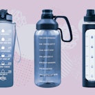 image of three of the best water bottles with time markings