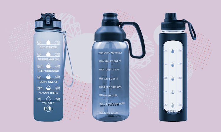 image of three of the best water bottles with time markings
