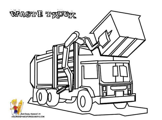 A coloring page with a garbage truck design, a sweet gift for garbage men from kids