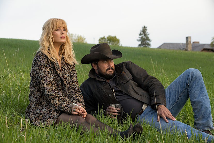 Kelly Reilly and Cole Hauser play Beth Dutton and love interest Rip in Paramount’s Yellowstone. Phot…
