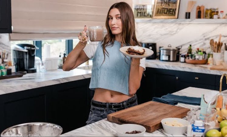 Hailey Bieber's chocolate protein pancake recipe is "genius."