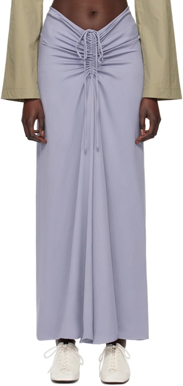 Blue Ruched Maxi Skirt