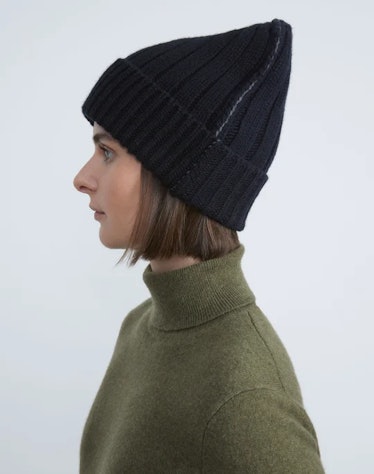 Color-Block Cashmere-Silk Ribbed Beanie