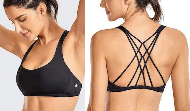 This bra for narrow shoulders offers light support and has a strappy racerback.