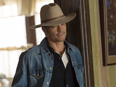 Raylan Givens (Timothy Olyphant) stands in a doorway in FX's Justified