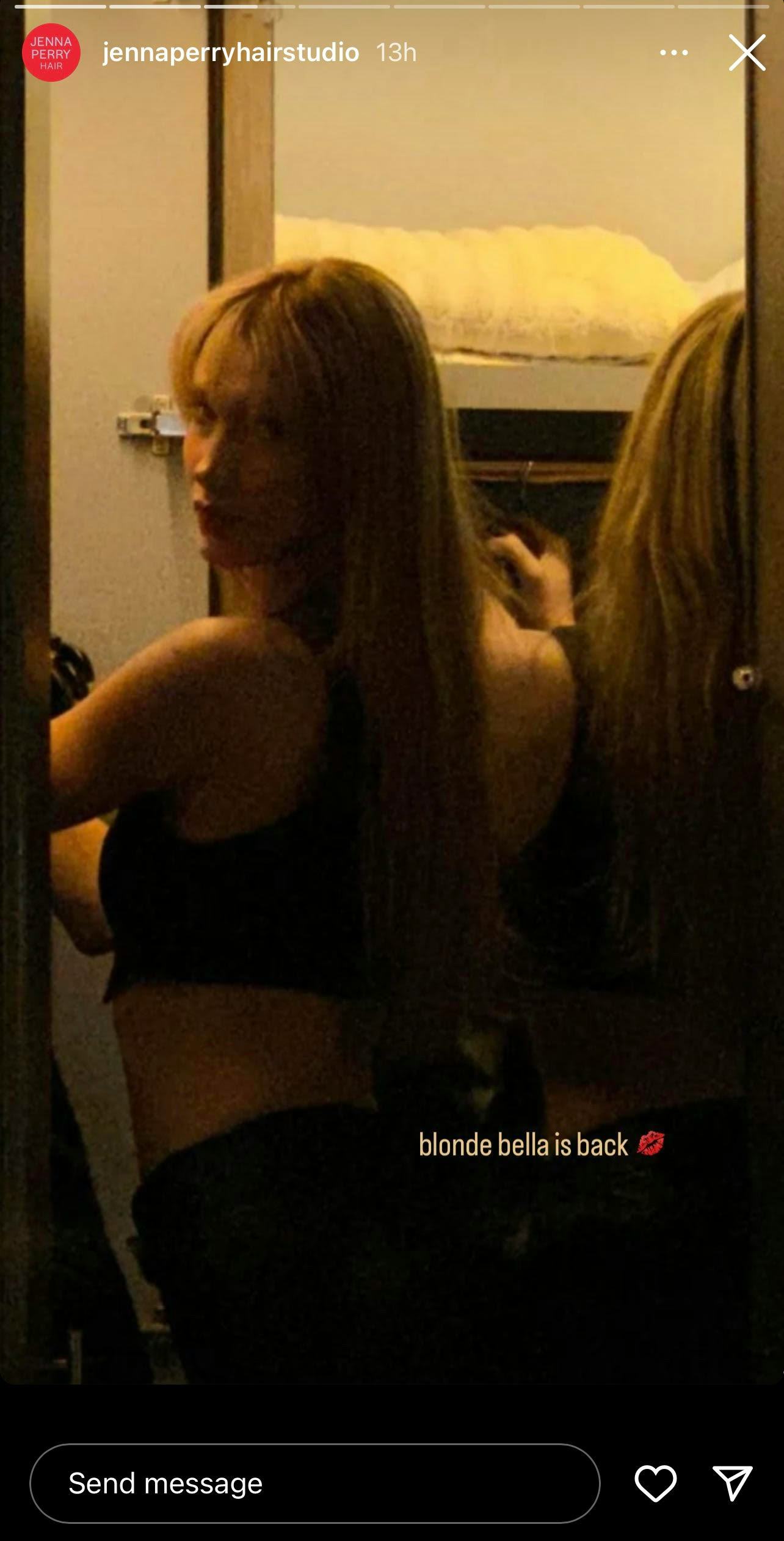 Bella Hadid debuted honey blonde hair in December 2022. Her hair colorist, Jenna Perry, is calling t&hellip;