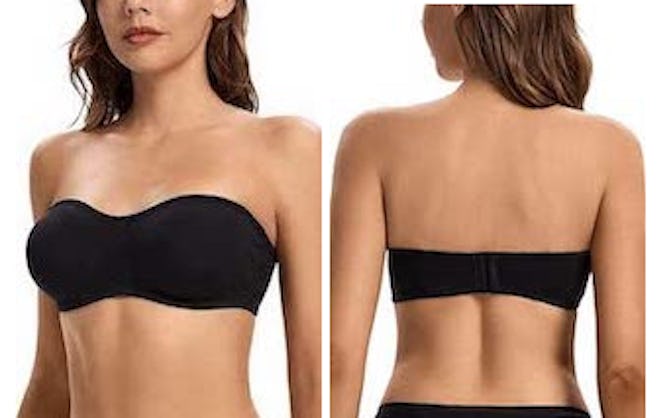 This bra for narrow shoulders is strapless so you don’t have to deal with straps at all.
