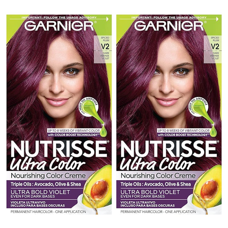 garnier nutrisse ultra color in v2 dark intense violet is the best permanent warm toned purple hair ...