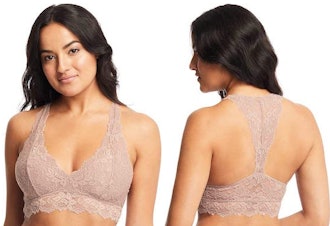 This bralette for narrow shoulders has a lacy racerback design.