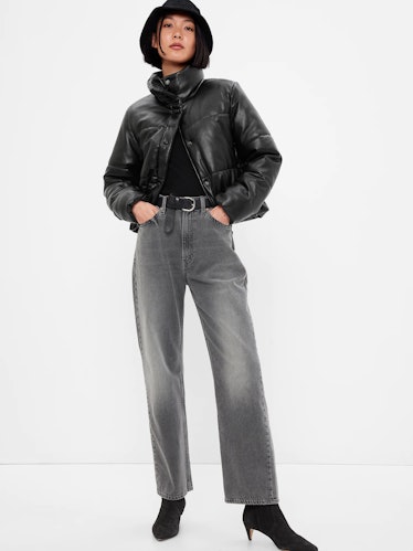 GAP Big Puff Faux-Leather Cropped Jacket