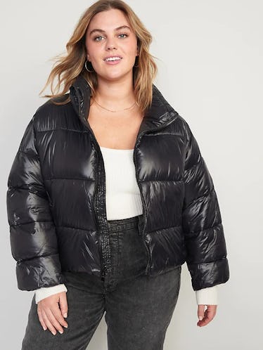 Plus size cropped puffer 2025 jacket