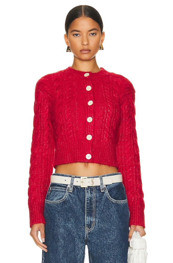 HELSA Cropped Cable Cardigan