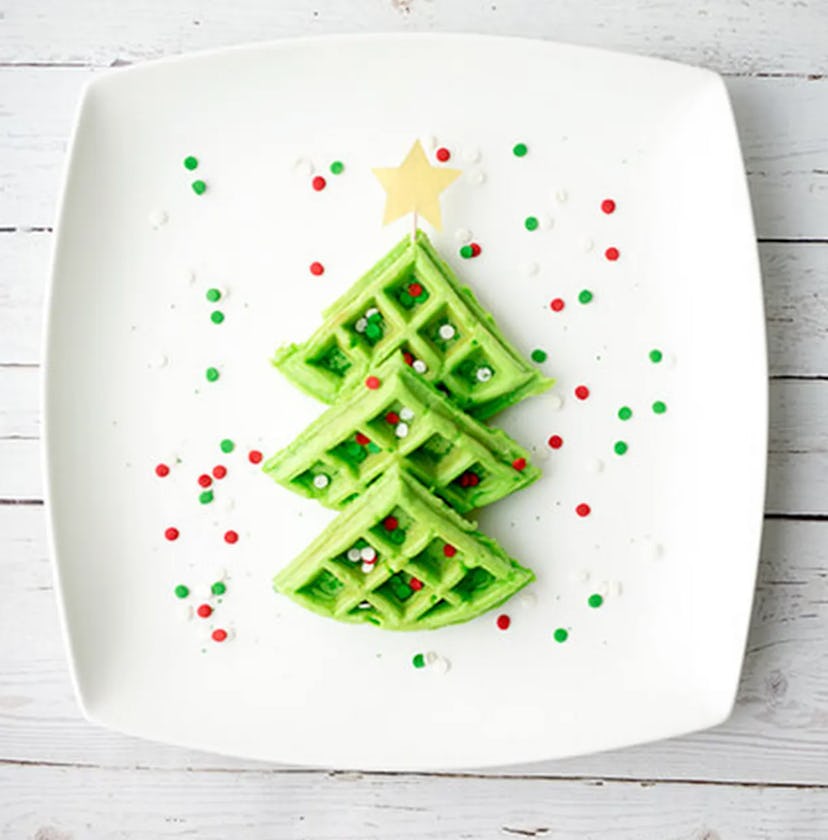 Christmas tree waffles are one of the best Christmas breakfast ideas to make.