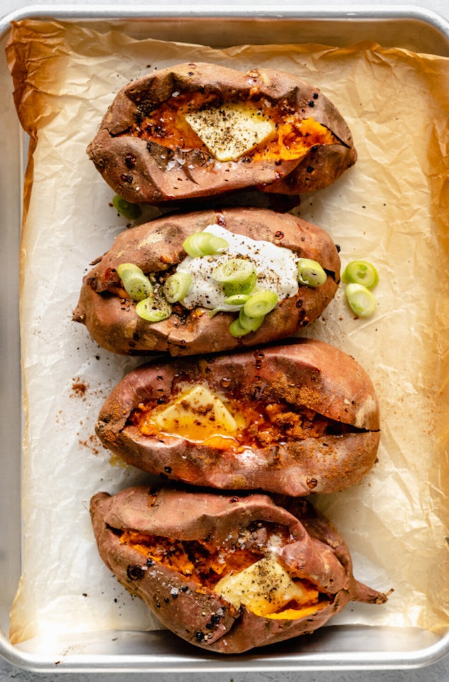Baked sweet potatoes is an easy recipe for breastfeeding moms to make.