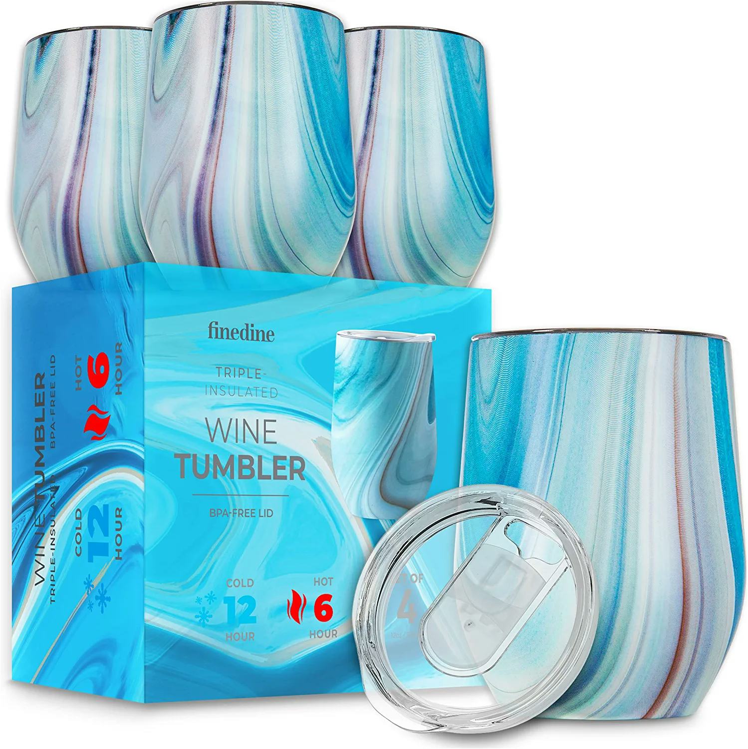 FineDine Triple-Insulated Wine Tumbler With Lid (4-Pack)