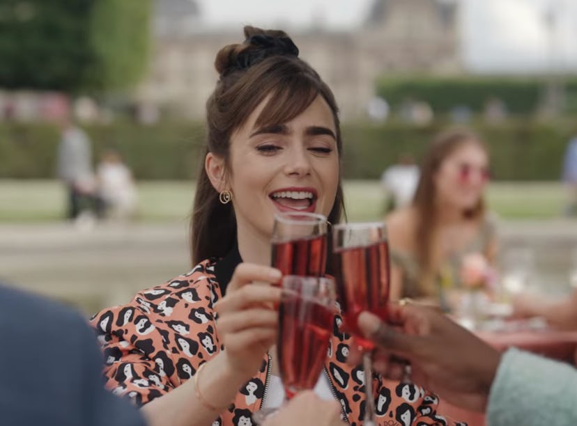 Emily enjoys Kir Royale cocktail in 'Emily In Paris' Season 3. 