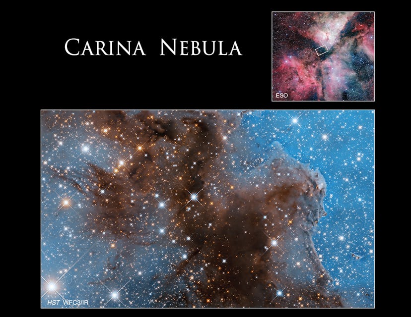 The Carina Nebula is an enormous stellar nursery about 7,500 light-years from Earth in the southern ...