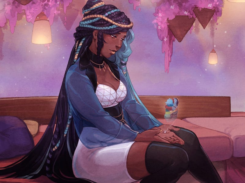 Marz looking at hologram of childhood friends