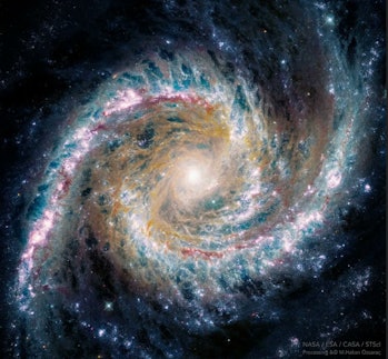 Multicolored image of a spiral galaxy with intricate inner structures