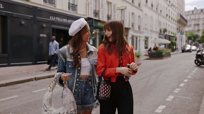 Emily in Paris: Season 1 Episode 2 Emily's Pink Fringe Bag  Paris outfits,  Emily in paris outfits, Emily in paris fashion