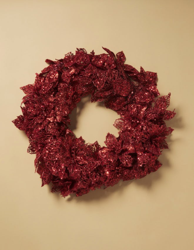 22in Artificial Glitter Poinsettia Wreath