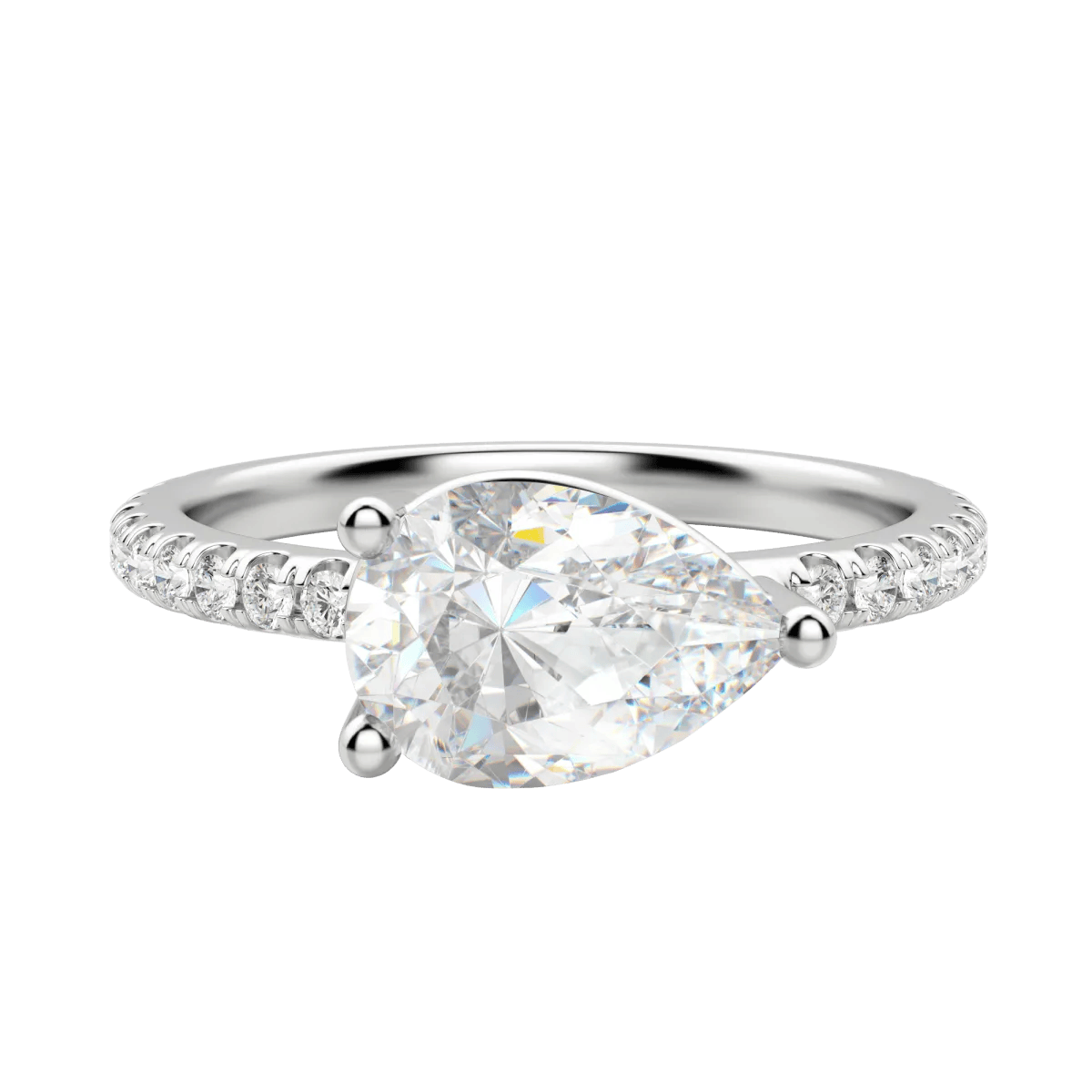 Edgy Basket Accented Pear Cut Engagement Ring