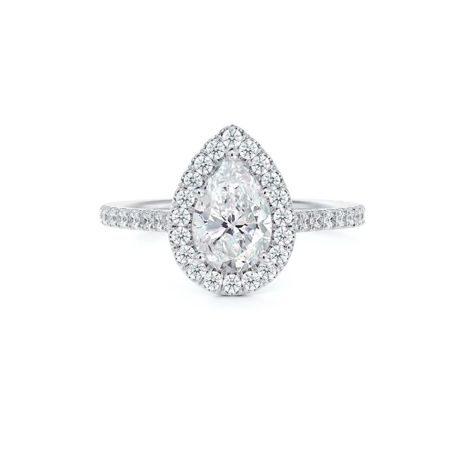 Pear Halo Diamond Engagement Ring with Pavé Band