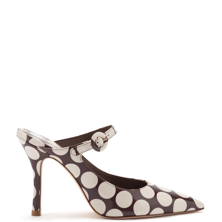 Candy Pump In Brown Polka Dot Print Patent Leather