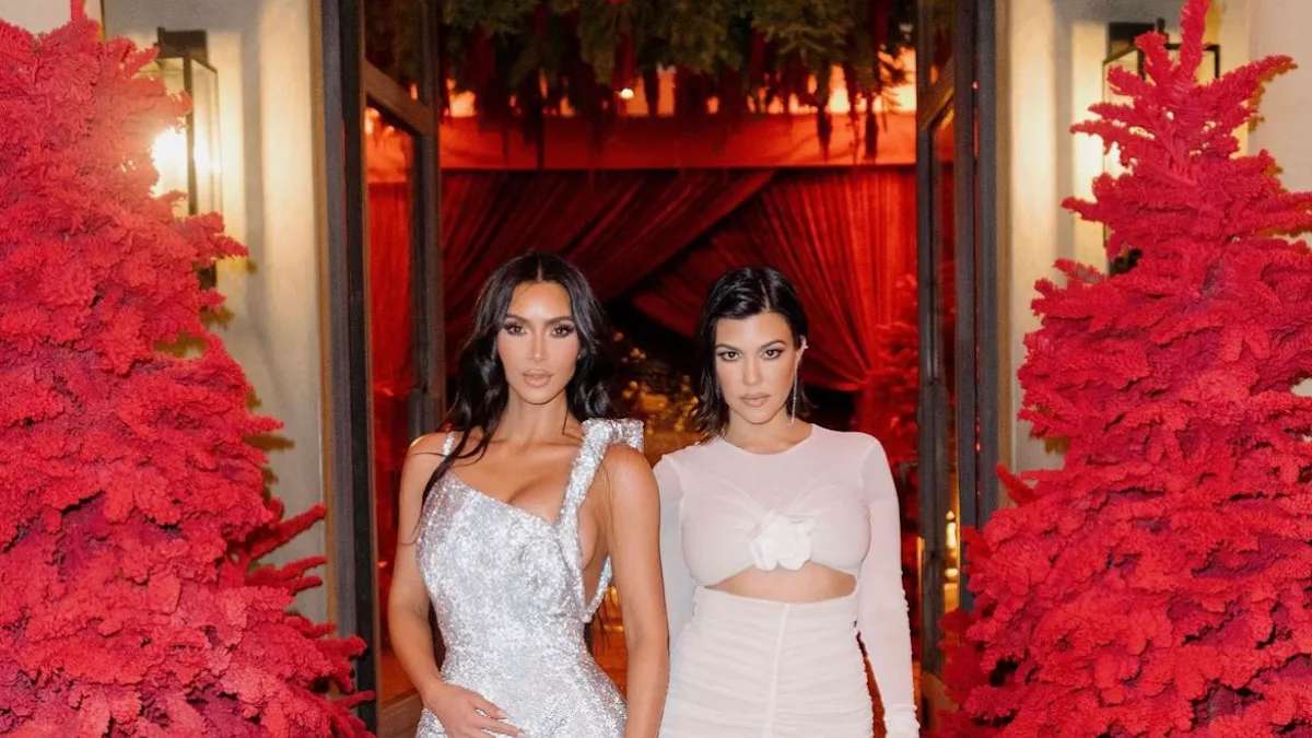 kourtney kardashian red christmas dress Twas the night before Christmassince 1979