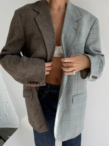 Havre Studio two-tone light blue and brown blazer