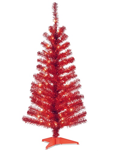 National Tree Company Pre-Lit Artificial Christmas Tree, Red Tinsel, White Lights, Includes Stand, 4...